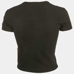 Pre Owned Versace Jeans Couture Black Logo Studded Cotton Knit Crop T-Shirt S