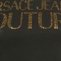 Pre Owned Versace Jeans Couture Black Logo Studded Cotton Knit Crop T-Shirt S