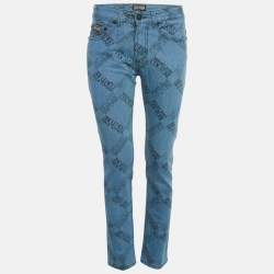مملوكة مسبقًا Versace Jeans Couture Blue Logo Print Denim Skinny Jeans M/Waist 28"