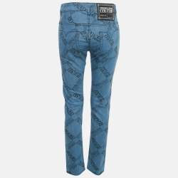 مملوكة مسبقًا Versace Jeans Couture Blue Logo Print Denim Skinny Jeans M/Waist 28"