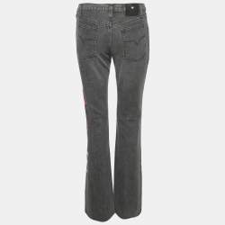 مملوكة مسبقًا بنطلون جينز فيرساتشي كوتور جينز قطن رمادي مطرز واسع الساق مقاس متوسط - ميديم / الخصر 30 بوصة