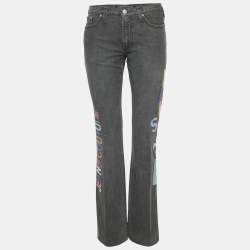 مملوكة مسبقًا بنطلون جينز فيرساتشي كوتور جينز قطن رمادي مطرز واسع الساق مقاس متوسط - ميديم / الخصر 30 بوصة