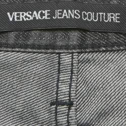 مملوكة مسبقًا بنطلون جينز فيرساتشي كوتور جينز قطن رمادي مطرز واسع الساق مقاس متوسط - ميديم / الخصر 30 بوصة