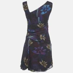 Pre Owned Versace Jeans Couture Multicolour Floral Print Silk Draped Dress S