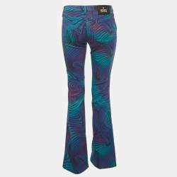 مملوكة مسبقًا Versace Jeans Couture Blue Printed Denim Flared Jeans M/Waist 28"