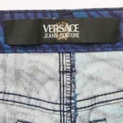 مملوكة مسبقًا Versace Jeans Couture Blue Printed Denim Flared Jeans M/Waist 28"