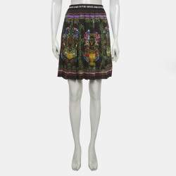 Pre Owned Versace Jeans Couture Garden Print Satin Pleated Mini Skirt L