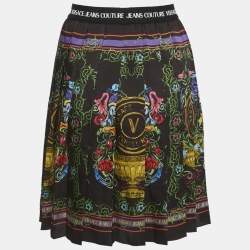 Pre Owned Versace Jeans Couture Garden Print Satin Pleated Mini Skirt L
