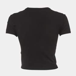 Pre Owned Versace Jeans Couture Black Logo Embellished Cotton Crop Top S