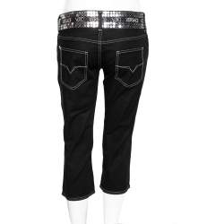 Pre Owned Versace Jeans Couture Black Denim Logo Embellished Cropped Pants M