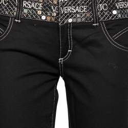Pre Owned Versace Jeans Couture Black Denim Logo Embellished Cropped Pants M