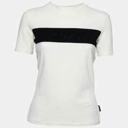 Pre Owned Versace Jeans Couture Cream Logo Panel Crew Neck T-Shirt M