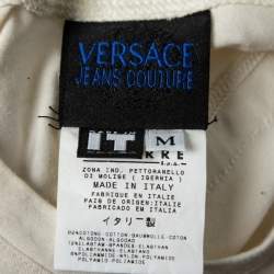 Pre Owned Versace Jeans Couture Cream Logo Panel Crew Neck T-Shirt M