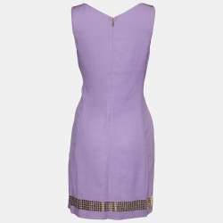 Pre Owned Versace Jeans Couture Purple Crepe Studded Sleeveless Dress M