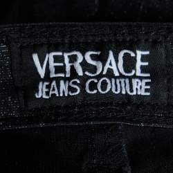 Pre Owned Versace Jeans Couture Black Shine Denim Flared Leg Jeans M Waist 26"