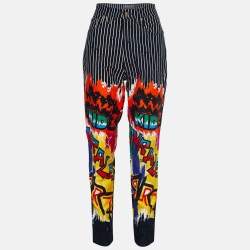 Pre Owned Versace Jeans Couture Black Striped Denim Graffiti Print Jeans L