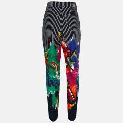 Pre Owned Versace Jeans Couture Black Striped Denim Graffiti Print Jeans L