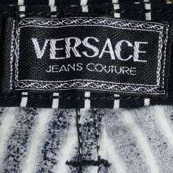 Pre Owned Versace Jeans Couture Black Striped Denim Graffiti Print Jeans L