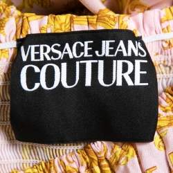 Versace Jeans Couture Pink Baroque Motif Satin Baby Doll Short Dress S
