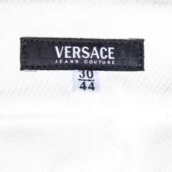 Pre Owned Versace Jeans Couture White Denim Knee Length Skirt M