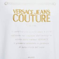 Pre Owned Versace Jeans Couture White Logo Patch Print Boat Neck Mini Dress One Size