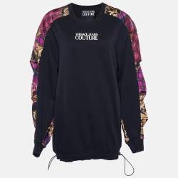 Pre Owned Versace Jeans Couture Black Cotton Knit & Contrast Detail Sweatshirt S