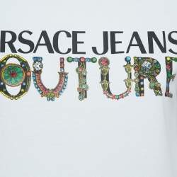 Pre Owned Versace Jeans Couture White Logo Print Cotton Short Sleeve T-Shirt M