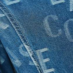 Pre Owned Versace Jeans Couture Blue Logo Jacquard Denim Wide Leg Jeans L 