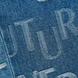 Pre Owned Versace Jeans Couture Blue Logo Jacquard Denim Wide Leg Jeans L 