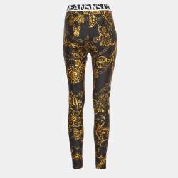 Pre Owned Versace Jeans Couture Black/Yellow Baroque Print Jersey Leggings S