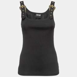 Versace Jeans Couture Black Rib Knit Buckle Detail Tank Top S