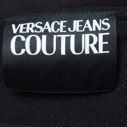 Pre Owned Versace Jeans Couture Black Logo Print Cotton Cold Shoulder Hooded Sweatshirt S