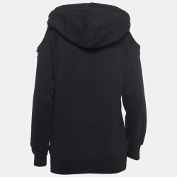 Pre Owned Versace Jeans Couture Black Logo Print Cotton Cold Shoulder Hooded Sweatshirt S