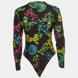 Pre Owned Versace Jeans Couture Black Baroque Printed Bodysuit M