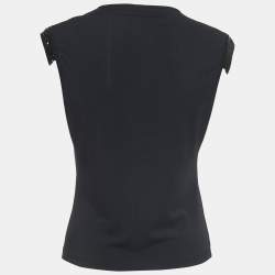 Pre Owned Versace Jeans Couture Vintage Black Logo Embroidered Jersey Sleeveless Top L