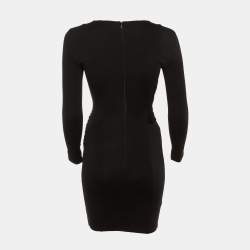 Pre Owned Versace Jeans Black Baroque Print Cady Ruched Bodycon Dress S