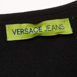 Pre Owned Versace Jeans Black Baroque Print Cady Ruched Bodycon Dress S