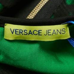 مملوكة مسبقًا Versace Jeans Black/Green Lace Overlay Sleeveless Mini Dress M