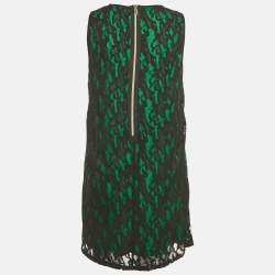 مملوكة مسبقًا Versace Jeans Black/Green Lace Overlay Sleeveless Mini Dress M