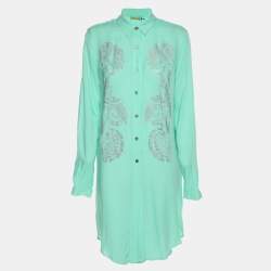 Pre Owned Versace Jeans Green Viscose Embellished Long Sleeve Tops M