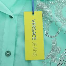 Pre Owned Versace Jeans Green Viscose Embellished Long Sleeve Tops M