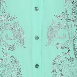 Pre Owned Versace Jeans Green Viscose Embellished Long Sleeve Tops M