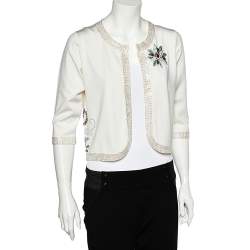 Versace Jeans Couture White Silk Knit Sequin Embellished Open Front Shrug L