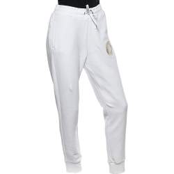 Pre Owned Versace Jeans White Logo Printed Cotton Joggers M