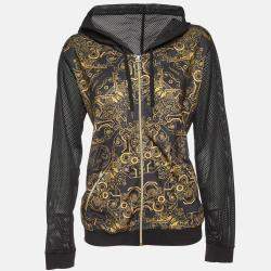 Versace Jeans Black Baroque Print Jersey Zip-Up Hood Jacket L