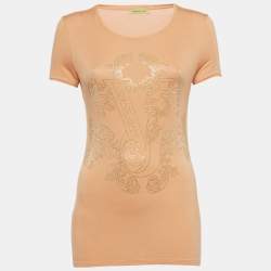 Pre Owned Versace Jeans Orange Studded Jersey T-Shirt M