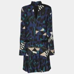 Pre Owned Versace Jeans Multicolor Printed Crepe Longs Sleeve Mini Dress M