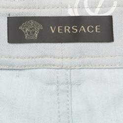 Pre Owned Versace Jeans Blue Logo Print Denim Skinny Jeans S Waist 24"