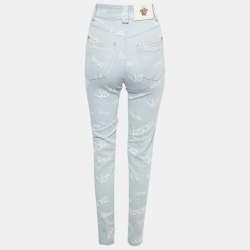 Pre Owned Versace Jeans Blue Logo Print Denim Skinny Jeans S Waist 24"