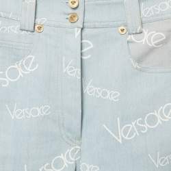 Pre Owned Versace Jeans Blue Logo Print Denim Skinny Jeans S Waist 24"